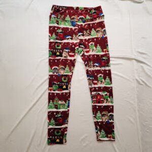 NO BO Christmas Cat Leggings Size L 11/13 Holiday Kitten Velour Fleece